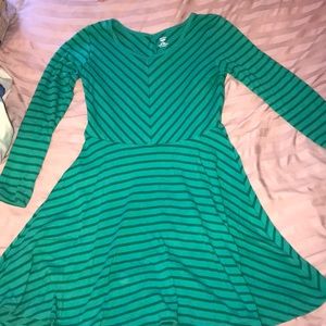Green striped dress.